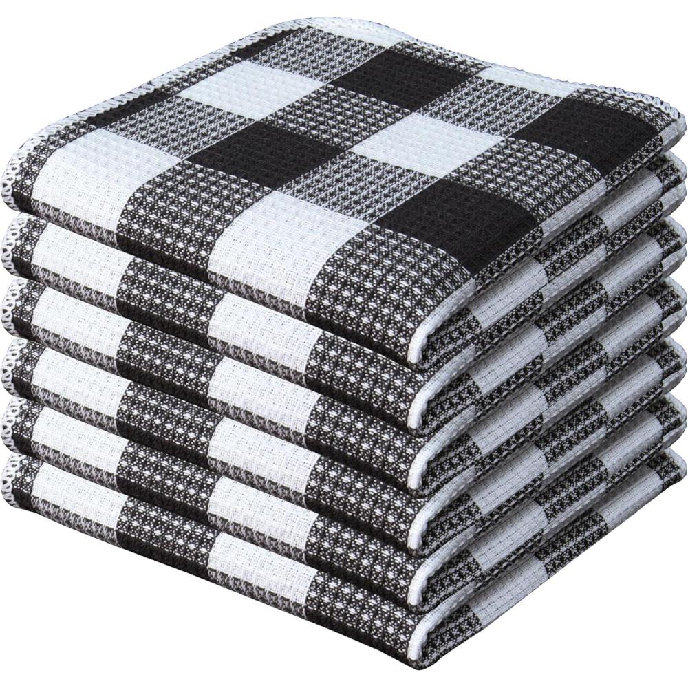 imageWaffle Weave Plaid Dish Cloths 100 Cotton  12 x 12 Inches Ultra Soft Absorbent Quick Drying Dish Towels Buffalo Check Dish Rags for Kitchen 8 Pack  Fall Thanksgiving  Black ampamp WhiteBlack White