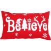 PurpleEssences 12×20-In Christmas Pillow Covers, Set of 2 Winter Holiday Red Pillow Covers, Washable Christmas Throw Pillow Covers, Believe and Merry Christmas(Red – Belive and Santa Above Pine)
