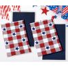 PurpleEssences 4th of July Assorted Kitchen Towels 100% Cotton – Pack of 4-18×28 Inches – Independence Day Indoor Decorations – Labor Day – Let Freedom Ring Stripe Flag America(Star Checks Print and Waffle)