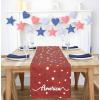 PurpleEssences 4th of July Table Runner – Pack of 1 – 14×72 Inches -Independence Day Indoor Outdoor Decorations – Labor Day – Celestial Liberty(American Crimson)