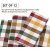 PurpleEssences Buffalo Plaid Cloth Napkins – Mitered Corners – 4th of July Gingham Check Dinner Napkin – Set of 12-100% Cotton – 18×18 Inch – Reusable Washable – Labor Day – Red White Blue(Harvest)