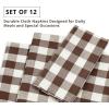 PurpleEssences Buffalo Plaid Cloth Napkins – Mitered Corners -Fall Thanksgiving Gingham Check Dinner Napkin – Set of 12-100% Cotton – 18×18 Inch – Reusable Washable – Nut Brown and Half White(Brown White)