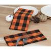 PurpleEssences Buffalo Plaid Cloth Napkins – Mitered Corners -Fall Thanksgiving Gingham Check Dinner Napkin – Set of 12-100% Cotton – 18×18 Inch – Reusable Washable – Nut Brown and Half White(Orange Black)