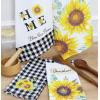 PurpleEssences Cotton Kitchen Towels Set of 4 – 16×26 in Summer Prints – Absorbent, Reusable Tea Towels for Seasonal Kitchen Décor – Camping(Sunflower)