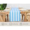 PurpleEssences Double Stripe Ribbed Woven Table Runner Dining Room Boho Farmhouse Decor – Fall Thanksgiving – 14 x 72 Inch – Biscuit and H.White(Aqua Blue and White)