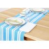 PurpleEssences Double Stripe Ribbed Woven Table Runner Dining Room Boho Farmhouse Decor – Fall Thanksgiving – 14 x 72 Inch – Biscuit and H.White(Aqua Blue and White)