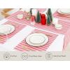 PurpleEssences French Striped Table Runner 72 inches Long Stripe Runner 14 x 72 Inch 100% Cotton – Durable Washable Fabric for Fall Thanksgiving – H.White and Nut Brown(Homestead Stripe – Red with White Stripes)