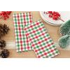 PurpleEssences Mini Gingham Check Dinner Cloth Napkin – Fall Thanksgiving – Mitered Corners – Set of 12-100% Cotton – 18×18 Inch – Reusable Washable – Beige and White(Red Green White)