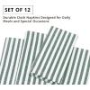PurpleEssences Plain Striped Cloth Napkins – Set of 12-100% Cotton – 18 x 18 Inch – Fall Thanksgiving – Perfect Everyday Use Dinner Napkin – Aqua Blue White(Forest Green White)