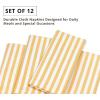 PurpleEssences Plain Striped Cloth Napkins – Set of 12-100% Cotton – 18 x 18 Inch – Fall Thanksgiving – Perfect Everyday Use Dinner Napkin – Aqua Blue White(Golden Yellow White)