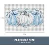 PurpleEssences Pumpkin Table Placemats Set of 4, 13×19 Inch, Cotton, Washable Cloth Table Mats, Ideal for Fall, Thanksgiving Harvest Table Décor with Festive Charm – Pumpkin Plaid Orange(Pumpkin Plaid- Blue)