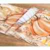 PurpleEssences Pumpkin Table Runner, Cotton 13×72 Inch Autumn Table Runner for Fall Outdoor & Indoor Party, Thanksgiving Table Runners for Kitchen Dining Table – Pumpkin Stack Plaid Blue(Pumpkin Stack Oak)
