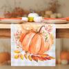PurpleEssences Pumpkin Table Runner, Cotton 13×72 Inch Autumn Table Runner for Fall Outdoor & Indoor Party, Thanksgiving Table Runners for Kitchen Dining Table – Pumpkin Stack Plaid Blue(Pumpkin Stack Plaid Orange)