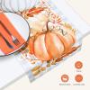 PurpleEssences Pumpkin Table Runner, Cotton 13×72 Inch Autumn Table Runner for Fall Outdoor & Indoor Party, Thanksgiving Table Runners for Kitchen Dining Table – Pumpkin Stack Plaid Blue(Pumpkin Stack Plaid Orange)