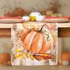 PurpleEssences Pumpkin Table Runner, Cotton 13×72 Inch Autumn Table Runner for Fall Outdoor & Indoor Party, Thanksgiving Table Runners for Kitchen Dining Table – Pumpkin Stack Plaid Blue(Pumpkin Stack Oak)