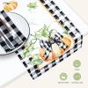 PurpleEssences Pumpkin Table Runner, Cotton 13×72 Inch Autumn Table Runner for Fall Outdoor & Indoor Party, Thanksgiving Table Runners for Kitchen Dining Table – Pumpkin Stack Plaid Blue(Pumpkin Bow)