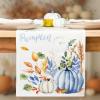 PurpleEssences Pumpkin Table Runner, Cotton 13×72 Inch Autumn Table Runner for Fall Outdoor & Indoor Party, Thanksgiving Table Runners for Kitchen Dining Table – Pumpkin Stack Plaid Blue(Hello Pumpkin Blue)