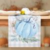 PurpleEssences Pumpkin Table Runner, Cotton 13×72 Inch Autumn Table Runner for Fall Outdoor & Indoor Party, Thanksgiving Table Runners for Kitchen Dining Table – Pumpkin Stack Plaid Blue(Pumpkin Stack Plaid Blue)