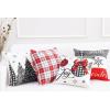 PurpleEssences Red Throw Pillow Covers, 18 x 18 Inch Christmas Winter Holiday Cushion Case Decoration for Sofa Couch Set of 4 – Red – Deer/Snowman/Merry Christmas/Bright(Red – Tartan Plaid/Joy/Hello Winter/Tree)