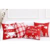 PurpleEssences Red Throw Pillow Covers, 18 x 18 Inch Christmas Winter Holiday Cushion Case Decoration for Sofa Couch Set of 4 – Red – Deer/Snowman/Merry Christmas/Bright(Red – Merry Christmas/Snow/Santa/Checks)