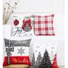 PurpleEssences Red Throw Pillow Covers, 18 x 18 Inch Christmas Winter Holiday Cushion Case Decoration for Sofa Couch Set of 4 – Red – Deer/Snowman/Merry Christmas/Bright(Red – Tartan Plaid/Joy/Hello Winter/Tree)