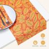 PurpleEssences Rust Jacquard Fall Table Runner Collection, 14×90-in Autumn Table Runner for Fall Harvest & Farmhouse Kitchen, Damask Cotton Thanksgiving Table Runners, Maple Leaves(Maple & Hazel)