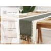 PurpleEssences Rust Table Runner – Wide with Dobby Stripe, Heavy Ribbed Weave & Double Knot Fringes, 14×90 Inch (14×95.5 with Fringes) Boho Farmhouse Decor – Fall Thanksgiving – Rust and H.White(Artichoke Green and H.white)