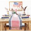 PurpleEssences Rust Table Runner – Wide with Dobby Stripe, Heavy Ribbed Weave & Double Knot Fringes, 14×90 Inch (14×95.5 with Fringes) Boho Farmhouse Decor – Fall Thanksgiving – Rust and H.White(Red Blue White)