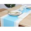 PurpleEssences Rust Table Runner – Wide with Dobby Stripe, Heavy Ribbed Weave & Double Knot Fringes, 14×90 Inch (14×95.5 with Fringes) Boho Farmhouse Decor – Fall Thanksgiving – Rust and H.White(Aqua Blue and H.white)