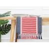 PurpleEssences Rust Table Runner – Wide with Dobby Stripe, Heavy Ribbed Weave & Double Knot Fringes, 14×90 Inch (14×95.5 with Fringes) Boho Farmhouse Decor – Fall Thanksgiving – Rust and H.White(Red Blue White)