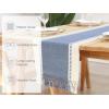 PurpleEssences Rust Table Runner – Wide with Dobby Stripe, Heavy Ribbed Weave & Double Knot Fringes, 14×90 Inch (14×95.5 with Fringes) Boho Farmhouse Decor – Fall Thanksgiving – Rust and H.White(French Blue and H.white)