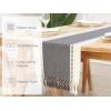 PurpleEssences Rust Table Runner – Wide with Dobby Stripe, Heavy Ribbed Weave & Double Knot Fringes, 14×90 Inch (14×95.5 with Fringes) Boho Farmhouse Decor – Fall Thanksgiving – Rust and H.White(Mineral Gray and H.white)
