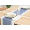 PurpleEssences Rust Table Runner – Wide with Dobby Stripe, Heavy Ribbed Weave & Double Knot Fringes, 14×90 Inch (14×95.5 with Fringes) Boho Farmhouse Decor – Fall Thanksgiving – Rust and H.White(French Blue and H.white)