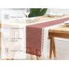 PurpleEssences Rust Table Runner – Wide with Dobby Stripe, Heavy Ribbed Weave & Double Knot Fringes, 14×90 Inch (14×95.5 with Fringes) Boho Farmhouse Decor – Fall Thanksgiving – Rust and H.White(Rust and H.white)