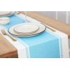 PurpleEssences Rust Table Runner – Wide with Dobby Stripe, Heavy Ribbed Weave & Double Knot Fringes, 14×90 Inch (14×95.5 with Fringes) Boho Farmhouse Decor – Fall Thanksgiving – Rust and H.White(Aqua Blue and H.white)