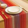 PurpleEssences Rust Table Runner – Wide with Dobby Stripe, Heavy Ribbed Weave & Double Knot Fringes, 14×90 Inch (14×95.5 with Fringes) Boho Farmhouse Decor – Fall Thanksgiving – Rust and H.White(Spice)