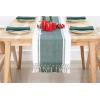 PurpleEssences Rust Table Runner – Wide with Dobby Stripe, Heavy Ribbed Weave & Double Knot Fringes, 14×90 Inch (14×95.5 with Fringes) Boho Farmhouse Decor – Fall Thanksgiving – Rust and H.White(Forest Green and White)