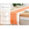 PurpleEssences Rust Table Runner – Wide with Dobby Stripe, Heavy Ribbed Weave & Double Knot Fringes, 14×90 Inch (14×95.5 with Fringes) Boho Farmhouse Decor – Fall Thanksgiving – Rust and H.White(Orange and H.white)