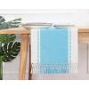 PurpleEssences Rust Table Runner – Wide with Dobby Stripe, Heavy Ribbed Weave & Double Knot Fringes, 14×90 Inch (14×95.5 with Fringes) Boho Farmhouse Decor – Fall Thanksgiving – Rust and H.White(Aqua Blue and H.white)