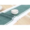PurpleEssences Rust Table Runner – Wide with Dobby Stripe, Heavy Ribbed Weave & Double Knot Fringes, 14×90 Inch (14×95.5 with Fringes) Boho Farmhouse Decor – Fall Thanksgiving – Rust and H.White(Forest Green and White)