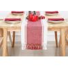 PurpleEssences Rust Table Runner – Wide with Dobby Stripe, Heavy Ribbed Weave & Double Knot Fringes, 14×90 Inch (14×95.5 with Fringes) Boho Farmhouse Decor – Fall Thanksgiving – Rust and H.White(Red and White)