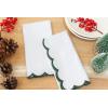 PurpleEssences Scalloped Embroidery Cloth Napkins Table Decor Fall Thanksgiving 100% Cotton Set of 4-18 x 18 inch – Aurelia Edges – Rust(White(edges- Forest Green))