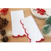 PurpleEssences Scalloped Embroidery Cloth Napkins Table Decor Fall Thanksgiving 100% Cotton Set of 4-18 x 18 inch – Aurelia Edges – Rust(White(edges- Red))