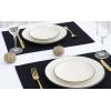 PurpleEssences Solid Hemstitch Placemat, 4 PCS of Stain Resistant Spill Proof Place Mats, Washable Placemats, Set of 4-13×19 Inch – Fall Thanksgiving – Royal Linen(Black)