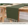PurpleEssences Solid Ribbed Woven Table Runner with Multi-Tassels Farmhouse Dining Room – Perfect for Every Day and Seasonal Decor – Fall Thanksgiving – 13×90 Inches – Olive Green(Olive Green)