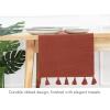 PurpleEssences Solid Ribbed Woven Table Runner with Multi-Tassels Farmhouse Dining Room – Perfect for Every Day and Seasonal Decor – Fall Thanksgiving – 13×90 Inches – Olive Green(Rust)