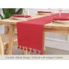 PurpleEssences Solid Ribbed Woven Table Runner with Multi-Tassels Farmhouse Dining Room – Perfect for Every Day and Seasonal Decor – Fall Thanksgiving – 13×90 Inches – Olive Green(Red)