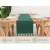 PurpleEssences Solid Ribbed Woven Table Runner with Multi-Tassels Farmhouse Dining Room – Perfect for Every Day and Seasonal Decor – Fall Thanksgiving – 13×90 Inches – Olive Green(Forest Green)