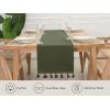 PurpleEssences Solid Ribbed Woven Table Runner with Multi-Tassels Farmhouse Dining Room – Perfect for Every Day and Seasonal Decor – Fall Thanksgiving – 13×90 Inches – Olive Green(Olive Green)