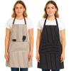 PurpleEssences Striped Adjustable Kitchen Aprons with 2 Pockets, Cotton – Soft Durable for Home or Restaurant for Men & Women(Assorted – Cream Nut Brown and White Black)
